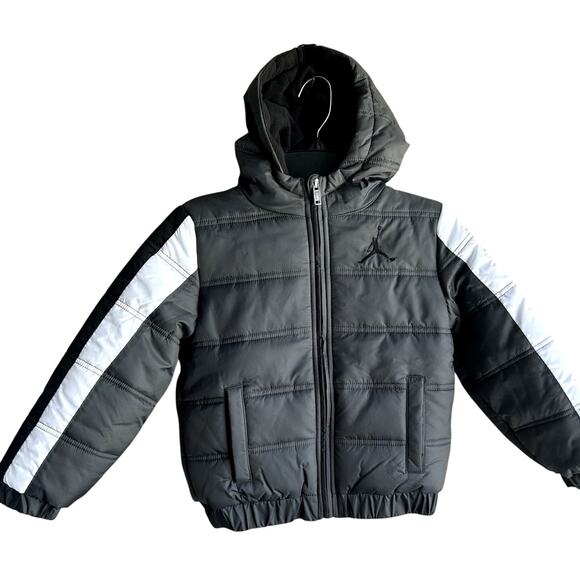 AIR JORDAN Jumpman Toddler Quilt Puffy Hoodie Zipper Jacket Gray Sz Youth Medium - Picture 1 of 8